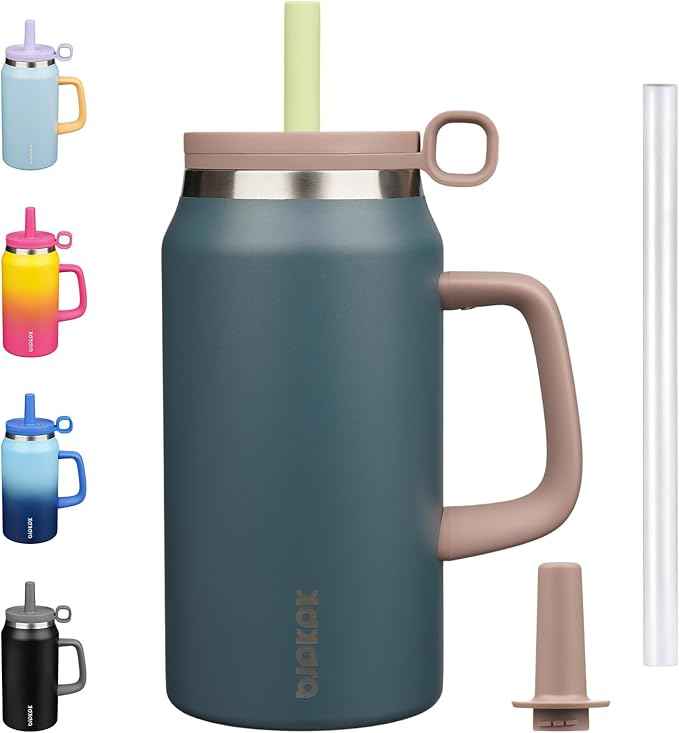 BJPKPK 50oz Insulated Tumbler with Handle Stainless Steel Travel Coffee Mug with Lid Reusable Large Water Bottle with Straw,Navy Blue