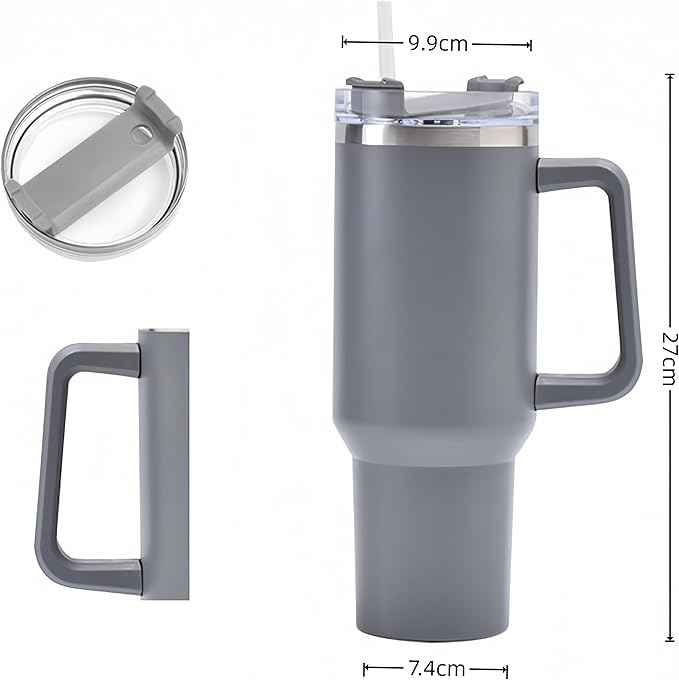 40oz Insulated Travel Mug Tumbler With Handle and Straw,Stainless Steel Double Wall Vacuum Cup Keep Drink Cold and Hot (Black)