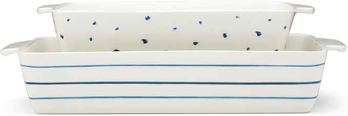 Lenox Blue Bay Rectangular Baker Set, 2-Piece Porcelain Baking Dishes, Oven to Table Serveware