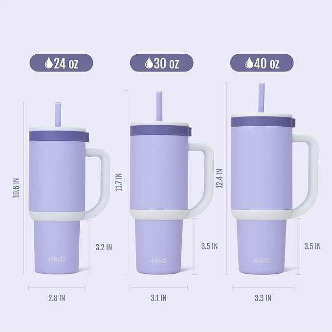 Ello Oasis 24oz Tumbler with Handle & Retracting Straw | Reusable Insulated Stainless Steel Cup 100% Leakproof, Gifts for Teens Women Men | Keeps cold for 24 Hours, Cup Holder Friendly, Twilight Blush