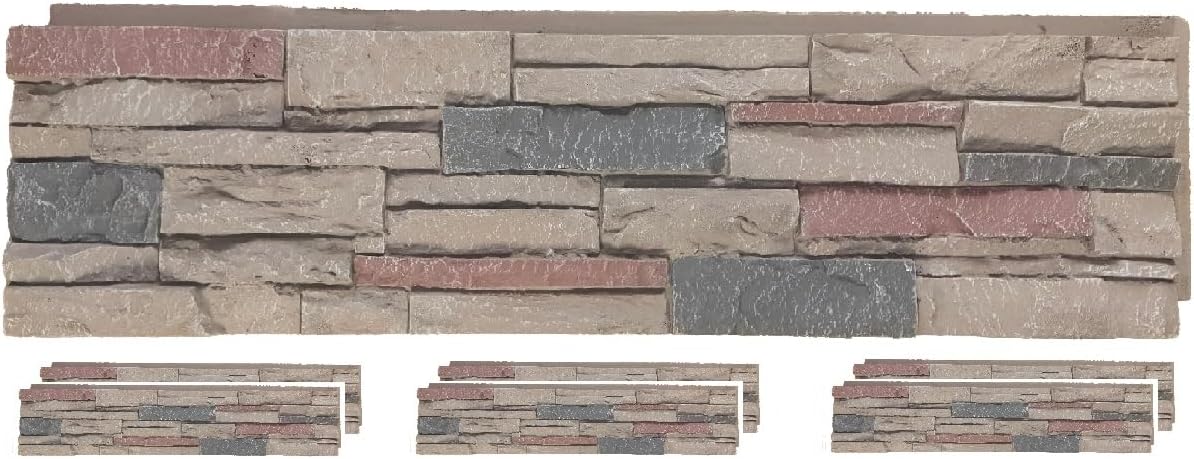 OTECKO 6-Pack Faux Stone Wall Panel 48 in x 13 in x 2 in Ledge Stone High Density Polyurethane Wall Siding Panels 24 sq ft, Easy Install, Interior/Exterior Taylors Falls (Beige)