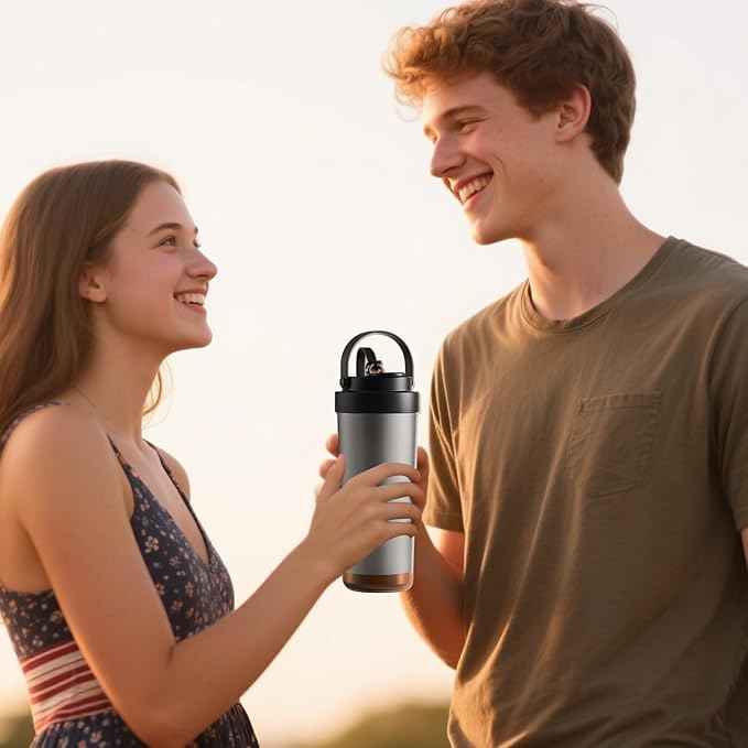 26oz Ceramic Coated Water Bottle, 3-Way Drinking (Straw/Sip/Wide Mouth), 6H Hot & Cold Insulated Water Bottle Leakproof Travel Cup with Handle - Silver