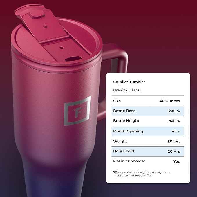 IRON °FLASK Co-Pilot Insulated Mug w/Straw & Flip Cap Lids - Cup Holder Bottle for Hot, Cold Drink - Leak-Proof - Water, Coffee Portable Travel Mug - Dark Rainbow, 40 Oz