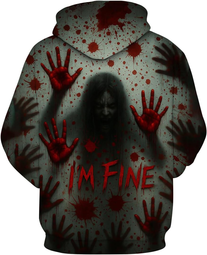 LAOLIUSN Novelty Long Sleeve Hoodie Funny Fashion Bloody Sweatshirts