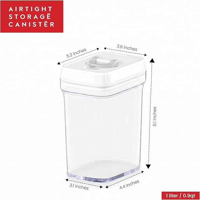 DWËLLZA KITCHEN Airtight Food Storage Containers for Pantry With White Lids 1L - 6 Pack - Clear Plastic Air Tight Kitchen Containers Pantry Organization and Storage BPA-Free Keeps Food Fresh & Dry