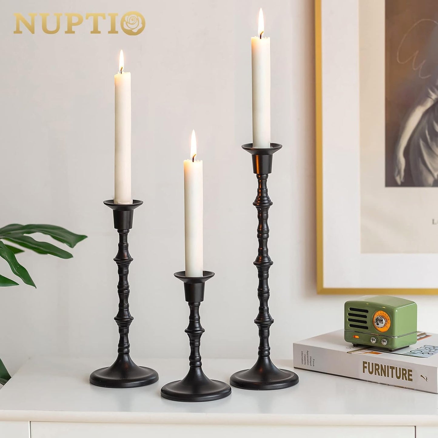 Nuptio Black Candlestick Holders Taper Candle Holders Bulk 6 Pcs Antique Iron Metal Candle Sticks Holders Tall Candle Holder Matte Table Decor for Halloween Kwanzaa Easter Valentines Shabbat