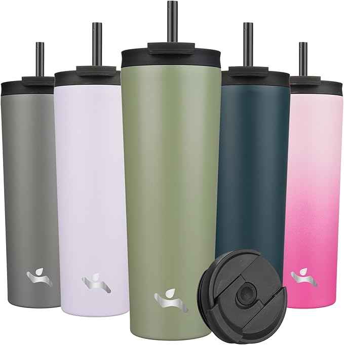 Konokyo 30 OZ Insulated Tumbler with Lid and 2 Straws Stainless Steel Water Bottle Vacuum Travel Mug Coffee Cup,ArmyGreen