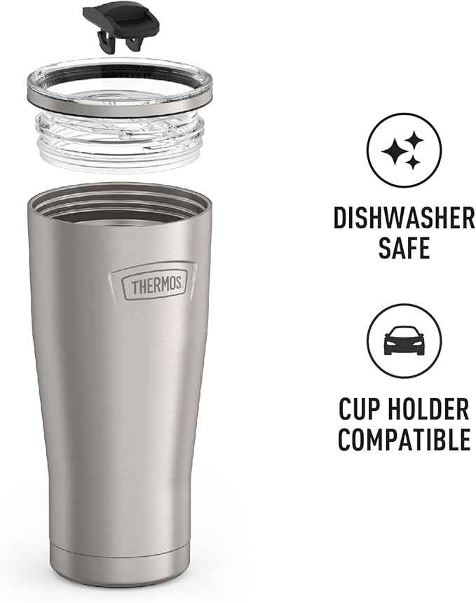 THERMOS ICON SERIES, Stainless Steel Cold Tumbler with Slide Lock, 24 Ounce, Matte Stainless Steel