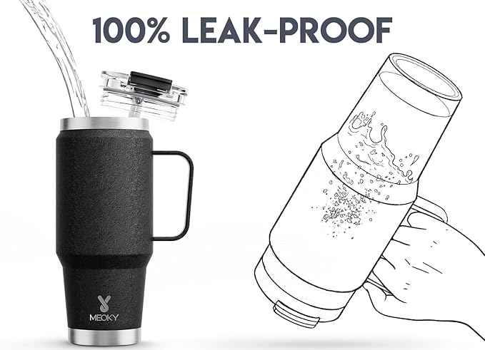 Meoky 32oz Tumbler with Handle, Stainless Steel Travel Mug with 2-in-1 Straw and Sip Lid, Vacuum Insulated Coffee Mug, 100% Leak Proof, Keeps Cold for 24 Hours or Hot for 8 Hours (Night)