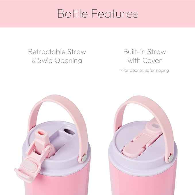 30oz Tumbler With Top Handle & Built-In Flip Straw + Sip Spout, Double Insulated Stainless Steel Water Bottle, 100% Leakproof & Reusable, Cup Holder Friendly Travel Coffee Mug (Purple Pink)
