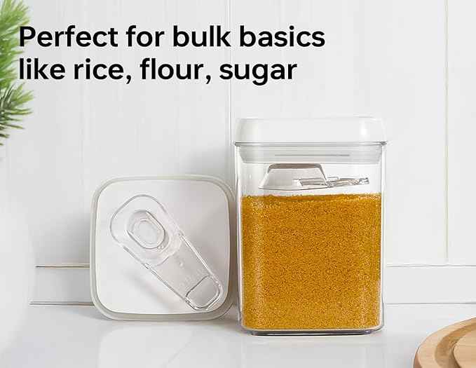 Felli Flip Tite Food Storage Container 5" LARGE 5pk Set + No Residue Label, Airtight Lid Easy Lock Top Stackable, Plastic Canister Jar for Pantry Kitchen Fridge Organizer Pasta Protein Powder Spice