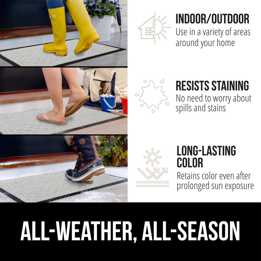 GORILLA GRIP 100% Waterproof All-Season WeatherMax Doormat US Designed Natural Rubber, Stain and Fade Resistant, Low Profile Indoor Outdoor Door Mats, Easy Clean Patio Mat, 17x29, Light Gray