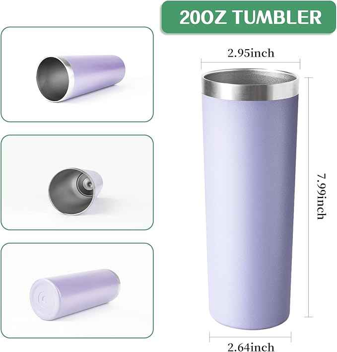 20 oz Skinny Tumbler with Lid and Straw,Stainless Steel Vacuum Insulated Tumbler Cup Double Wall Leak-proof Coffee Mug,Travel Thermal Water Tumbler for Office,Outdoor (Lavender/Cream/Pink/Baby blue)