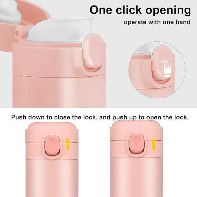 YINJAM Insulated Travel Water Bottle Metal Coffee Cup Mug Stainless Steel Reusable Flask Tumbler for Men Women Gym Hiking Sports (Pink, 15 Oz)