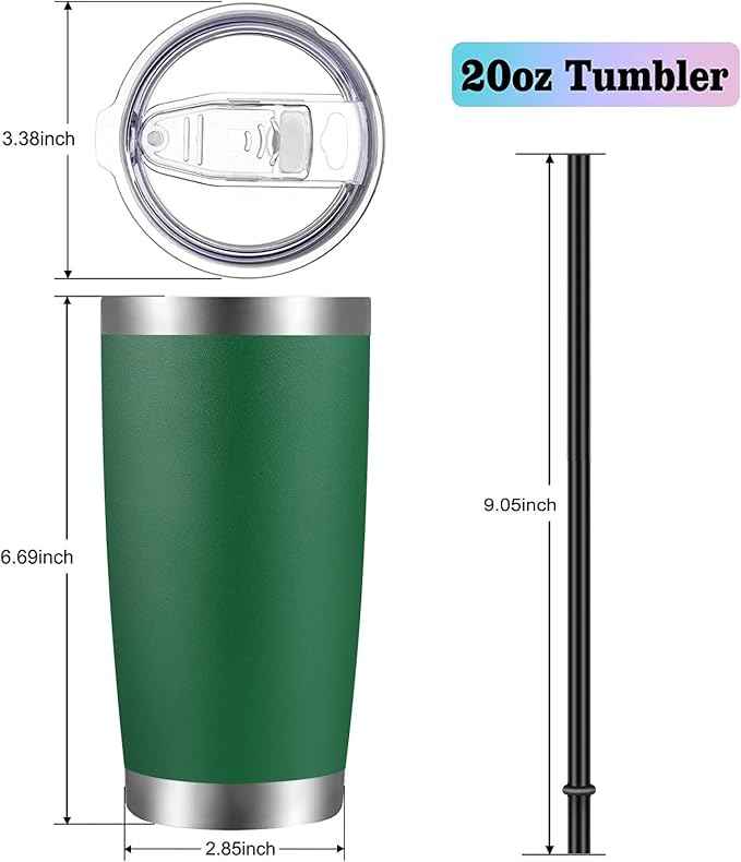 VEGOND 20oz Tumbler with Lid and Straw Stainless Steel Tumbler Cup Vacuum Insulated Double Wall Travel Coffee Mug Powder Coated Coffee Cup, Dark Green, 1 Pack