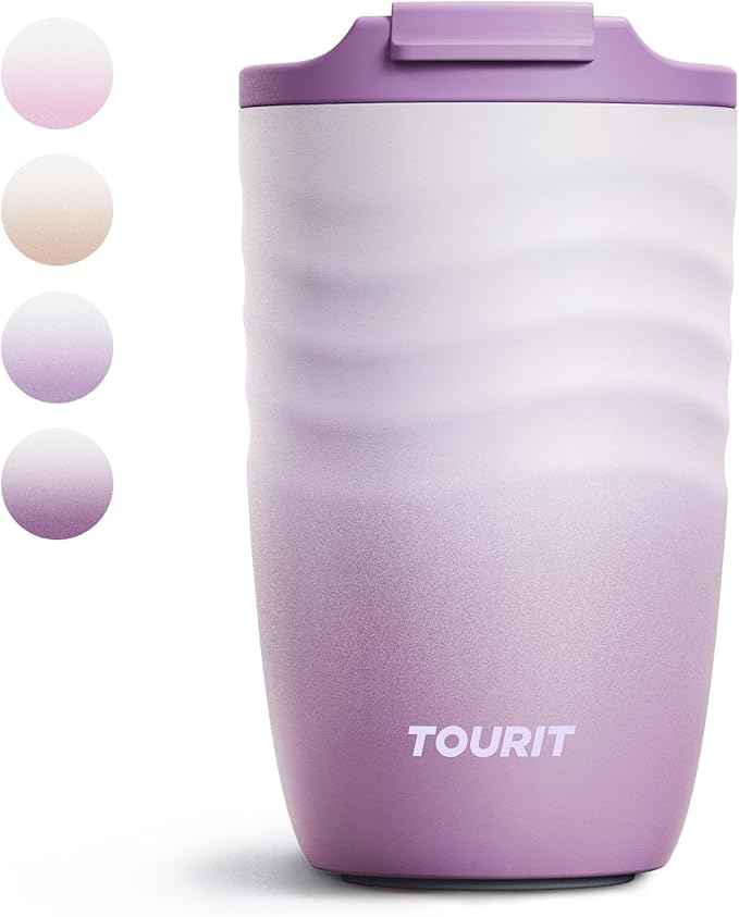 TOURIT 12 oz Travel Coffee Mug, Insulated Stainless Steel Travel Mug with Lid, Leak-Proof Double-Wall Vacuum Tumbler, Reusable Coffee Cup - Lilac