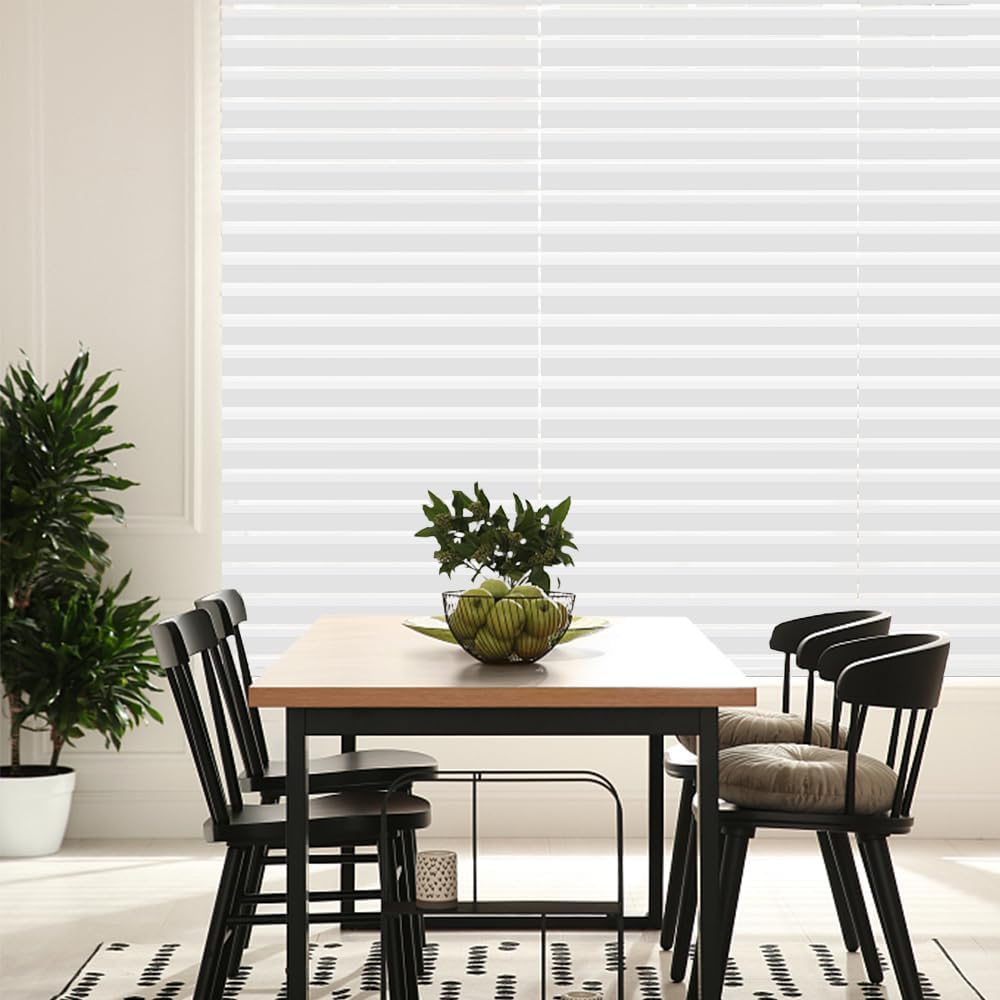 Kokorona Zebra Blinds Roller Shades Cordless Window Blinds with Valance Cover, Day and Night Sheer Shades Dual Layer Fabric for Light Control Light Filtering Privacy, White, 60" W X 72" H