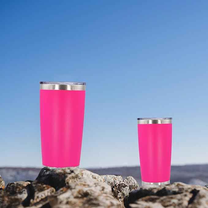 AIANJI 20oz Tumbler Bulk Stainless Steel Tumblers with Lid Vacuum Insulated Double Wall Travel Coffee Mug Powder Coated Tumbler Cup for Hot and Cold Drinks(Hot Pink, 1 pack)