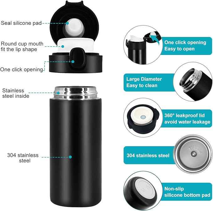 YINJAM Insulated Travel Water Bottle Metal Coffee Cup Mug Stainless Steel Reusable Flask Tumbler for Men Women Gym Hiking Sports (White, 15 Oz)