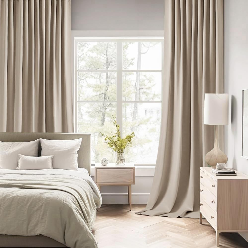 MIULEE Taupe Back Tab Blackout Curtain 96 Inch Long 2 Panels Set for Bedroom, Rod Pocket/Pinch Pleat Thermal Insulated Living Room Darkening Pleated Light Blocking Floor to Ceiling Drape