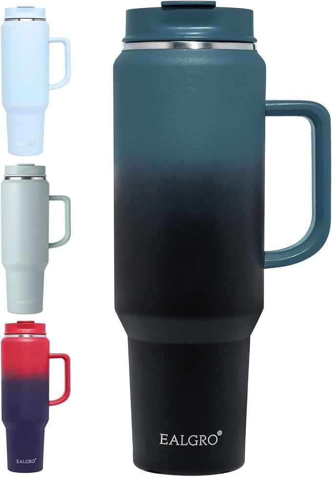 EALGRO 50 oz Tumbler with Handle, Insulated Tumblers with Lid and Straw, Large Metal Sports Water Bottle Jug, Thermal Stainless Steel Travel Coffee Mug Cup, Indigo Black