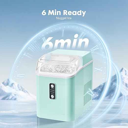 OLIXIS Nugget Ice Maker Countertop, Portable Ice Machine with 1.7L Water Tank, 26LBS/24H Fast Production, Auto-Cleaning & Quiet Operation, with Basket & Scoop, for Home Party Camping RV, Green