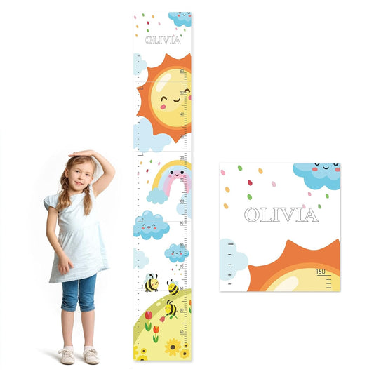 Personalized Name Growth Chart for Wall, Sun Rainbow Height Chart for Kids, No-Drill Growth Chart for Wall, Perfect as Kids Room Decor & Thoughtful Birthday Gift for Boys and Girls