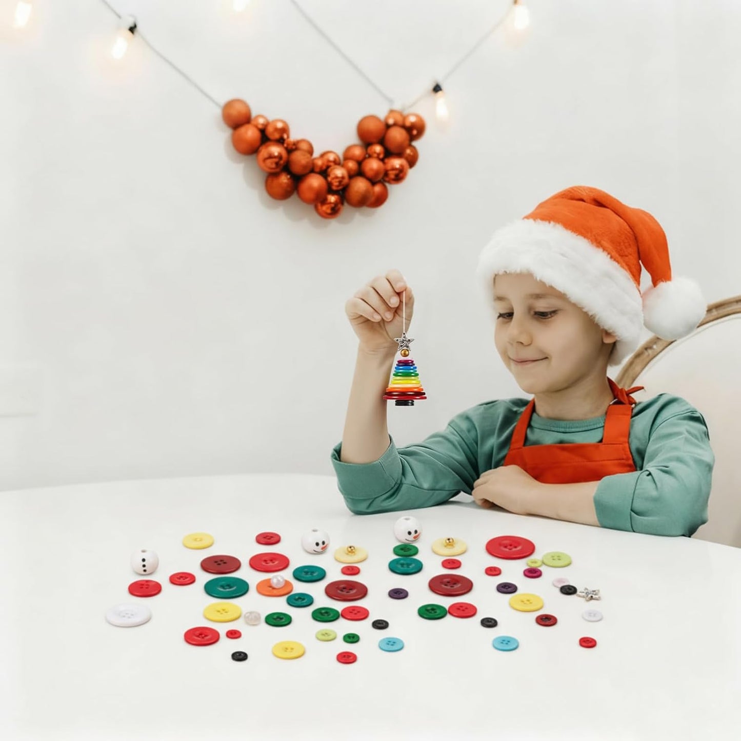Soulchen 15 Sets Button Christmas Ornament Kit Christmas Tree Crafts Button Snowman Santa Hat DIY Colorful Hanging Ornament Kit for Holiday Decoration Xmas Party Supplies Favors Gifts