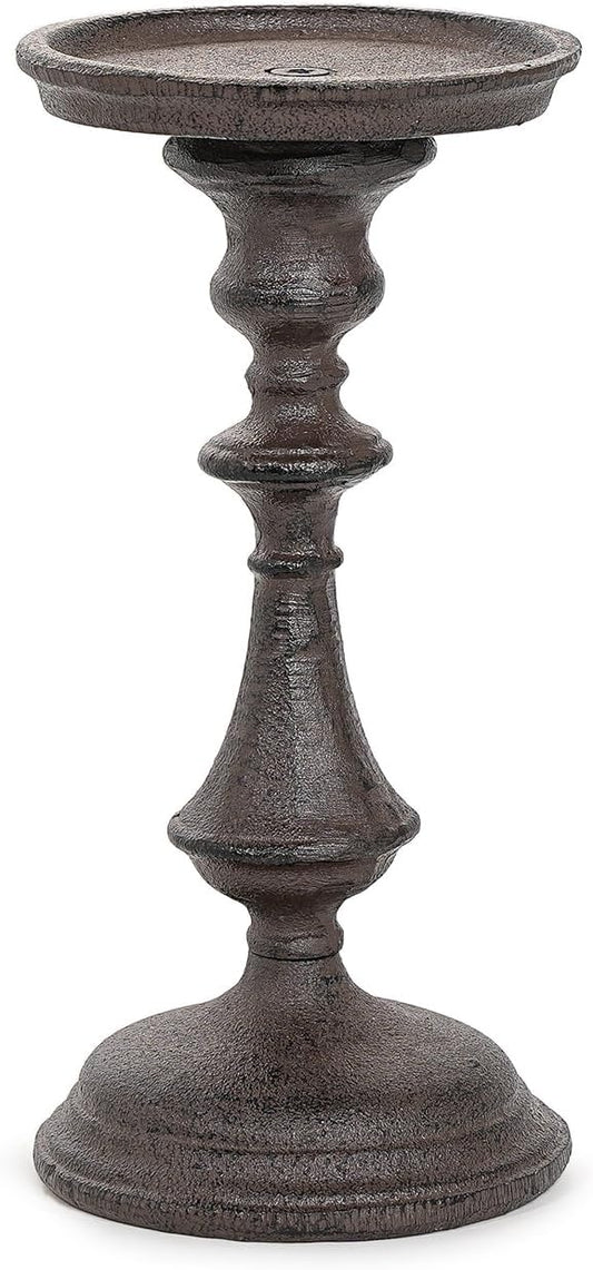 Sungmor Rustic Cast Iron Pillar Candle Holder, 7.8" Tall Vintage Candlestick Holders, Table Centerpiece Metal Candle Holder, Farmhouse Candle Stand for Fireplace Shelf Home Decor