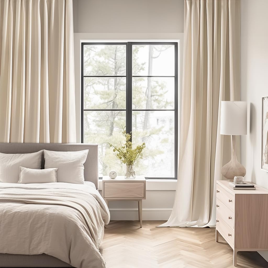 MIULEE Cream Beige Back Tab Light Blocking Curtains 98 Inch Length 2 Panels Set for Living Room Bedroom Privacy, Rod Pocket/Pinch Pleat Thermal Insulated Room Darkening Pleated Blackout Drapes