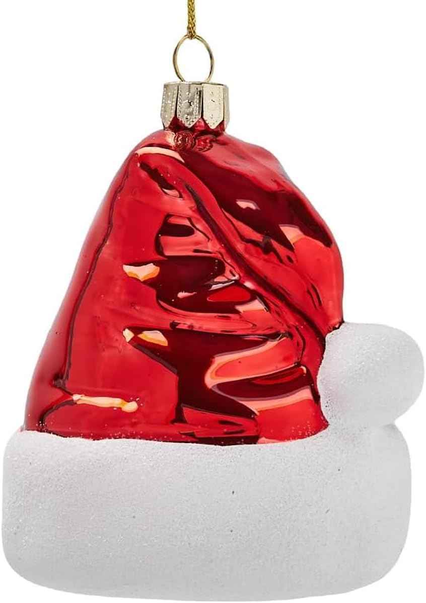 Hanging Christmas Ornaments 2025, Handcrafted Glass Blown Xmas Tree Decorations Holiday Ornaments Funny Gifts Collectible Winter Festival Decor for Home Party, Christmas Hat