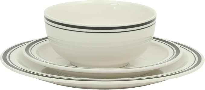 Gibson Home Hometown Diner 12-Piece Porcelain Dinnerware Set, Round Plates and Bowls Set for 4, White with Black Rim, Dishwasher Safe – Dinner Plate, Salad Plate & Cereal Bowl