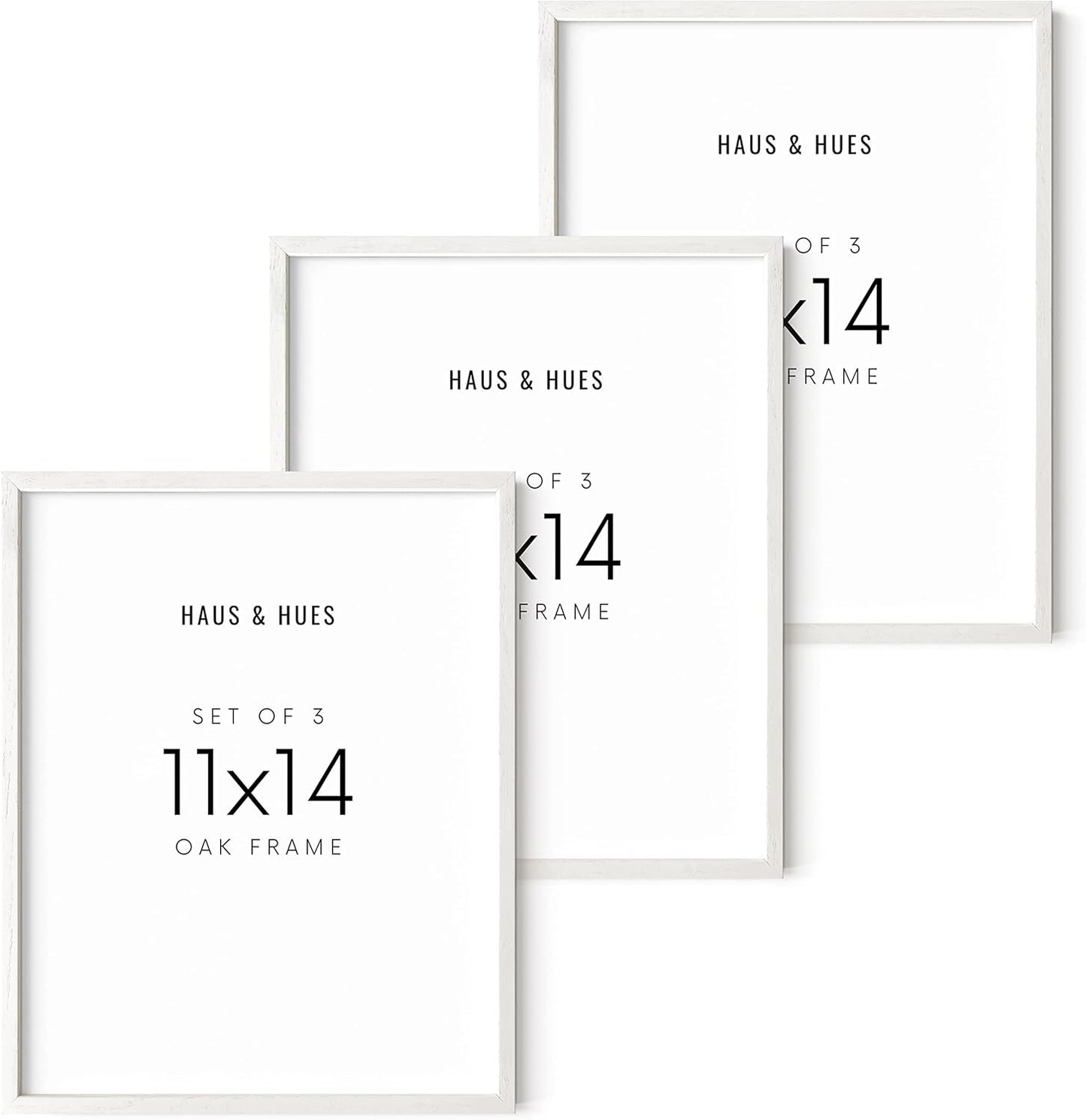 HAUS AND HUES 11x14 White Frames- Set of 3 11x14 Picture Frames White Gallery Wall Frame Set, Wooden Picture Frames for 11x14 Prints, White Picture Frames 11x14 Gallery Wall Frames (White Oak Frame)