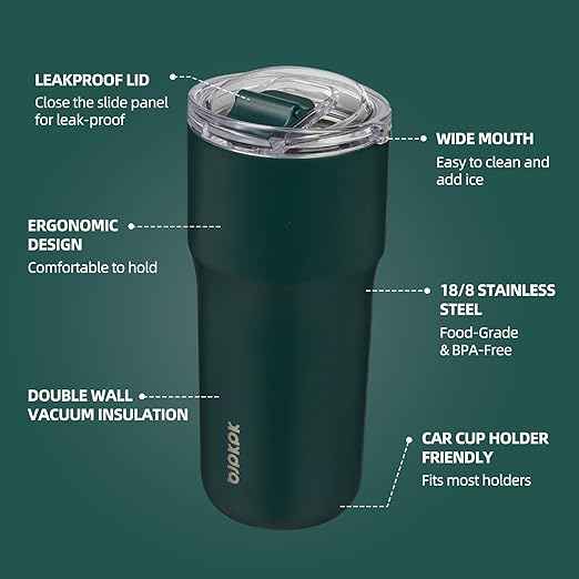 BJPKPK Insulated Tumbler with Lid,24oz Stainless Steel Tumbler,Double Wall Travel Coffee Mug Thermal cup,Keep Drinks Cold and Hot,Dark Green