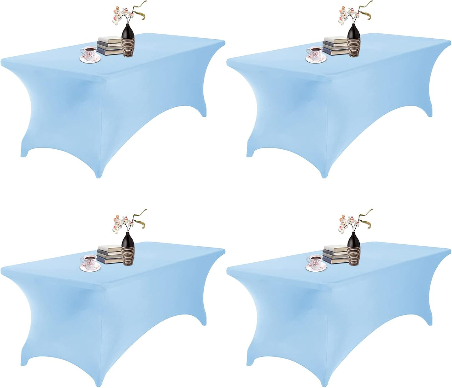 4Pack Spandex Waterproof Table Covers 8ft，Spandex 8ft Waterproof Table Cover for Party,Wedding, Banquet, and Events(Blue Mist)