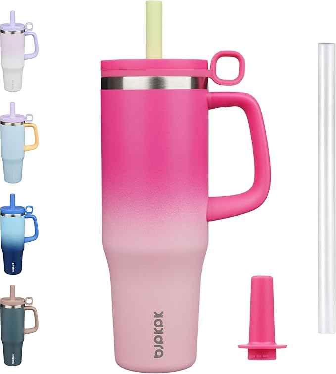 BJPKPK Insualted Tumblers with Handle aand Straw 40oz Stianless Steel Travel Coffee Mug Thermal Cups with Lid,Cherry Blossom