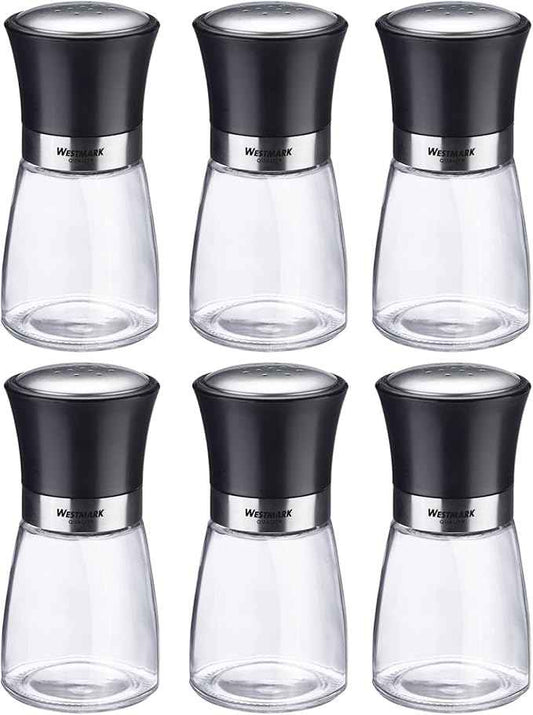 Westmark 63502611 Spice Shaker Display with Aroma Lid, Fine Hole Pattern, Capacity: 190 ml Each, Glass/Stainless Steel/Plastic, Blacky, Transparent/Black/Silver, 63502611