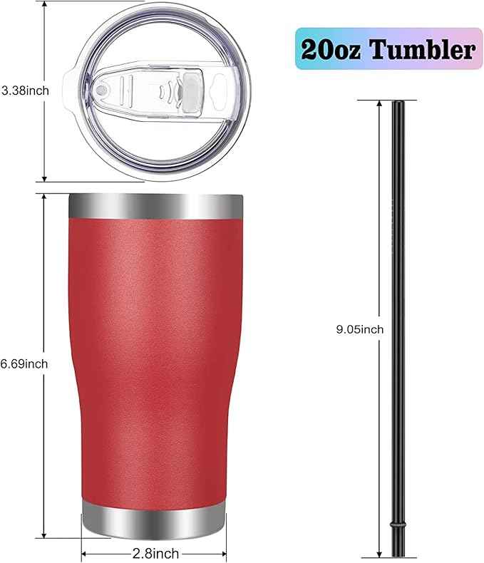 VEGOND 20oz Tumbler Stainless Steel Tumbler Cup with Lid And Straw Vacuum Insulated Double Wall Travel Coffee Mug(Brick Red 12 Pack)