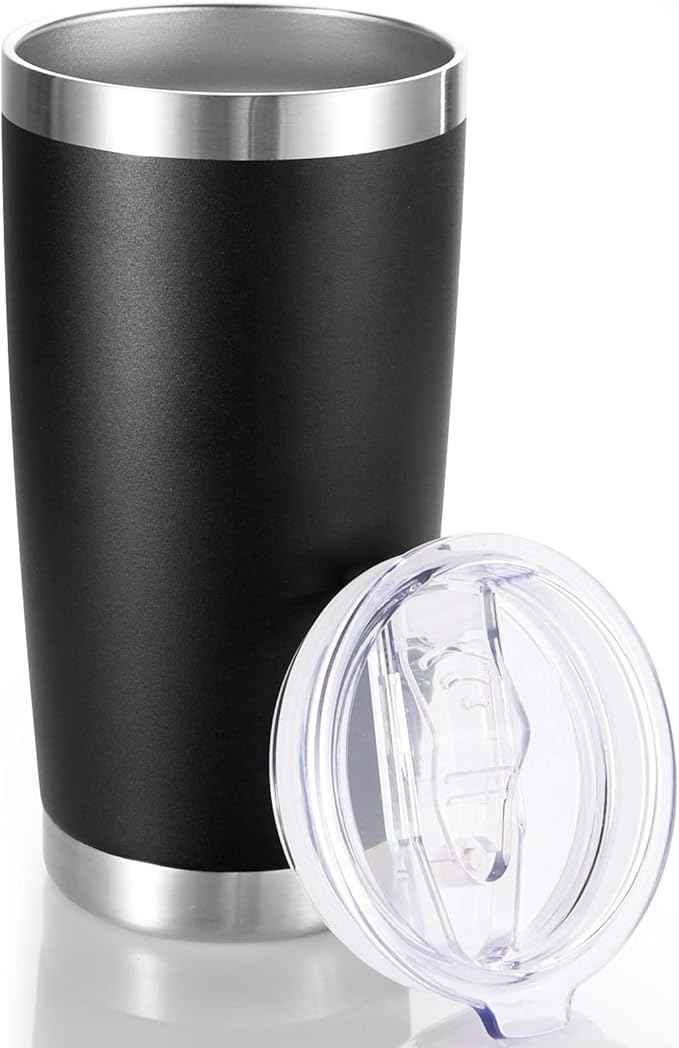20 oz Tumbler Stainless Steel Tumblers with Lid Double Wall Vacuum Insulated Coffee Mug 20oz Powder Coated Cup for Hot and Cold Drinks, Black, 1 pack