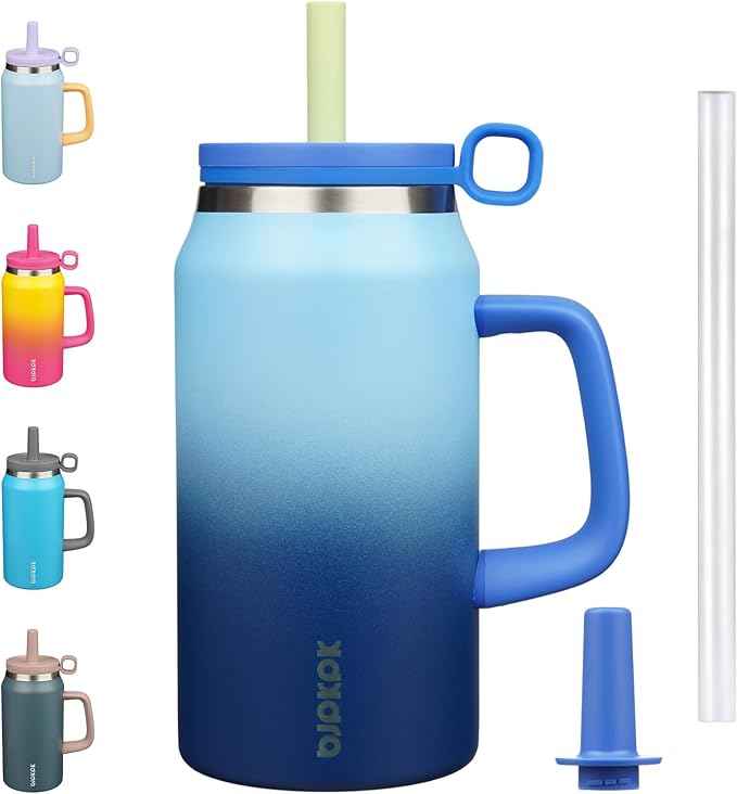 BJPKPK 50oz Insulated Tumbler with Handle Stainless Steel Travel Coffee Mug with Lid Reusable Large Water Bottle with Straw,Sky