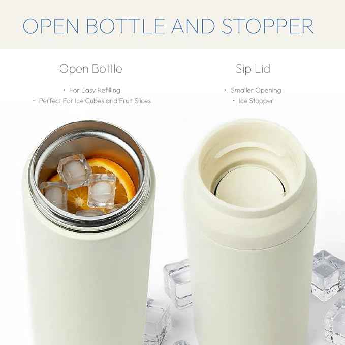 16oz Tumbler With Compartment for Ice, Double Insulated Stainless Steel Water Bottle With Twist Cap & Sip Lid, Travel Size for Purse & Reusable, Cup Holder Friendly Travel Coffee Mug (Cream)