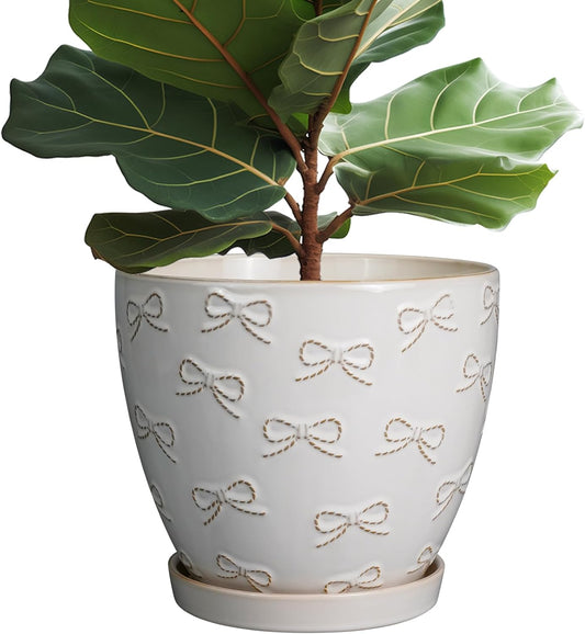 Pots for Plants 10 Inch - Ceramic Planter Large Plant Pot for Indoor Plants Outdoor Round Flower Pot with Drainage Hole and Saucer Home Garden Decor White