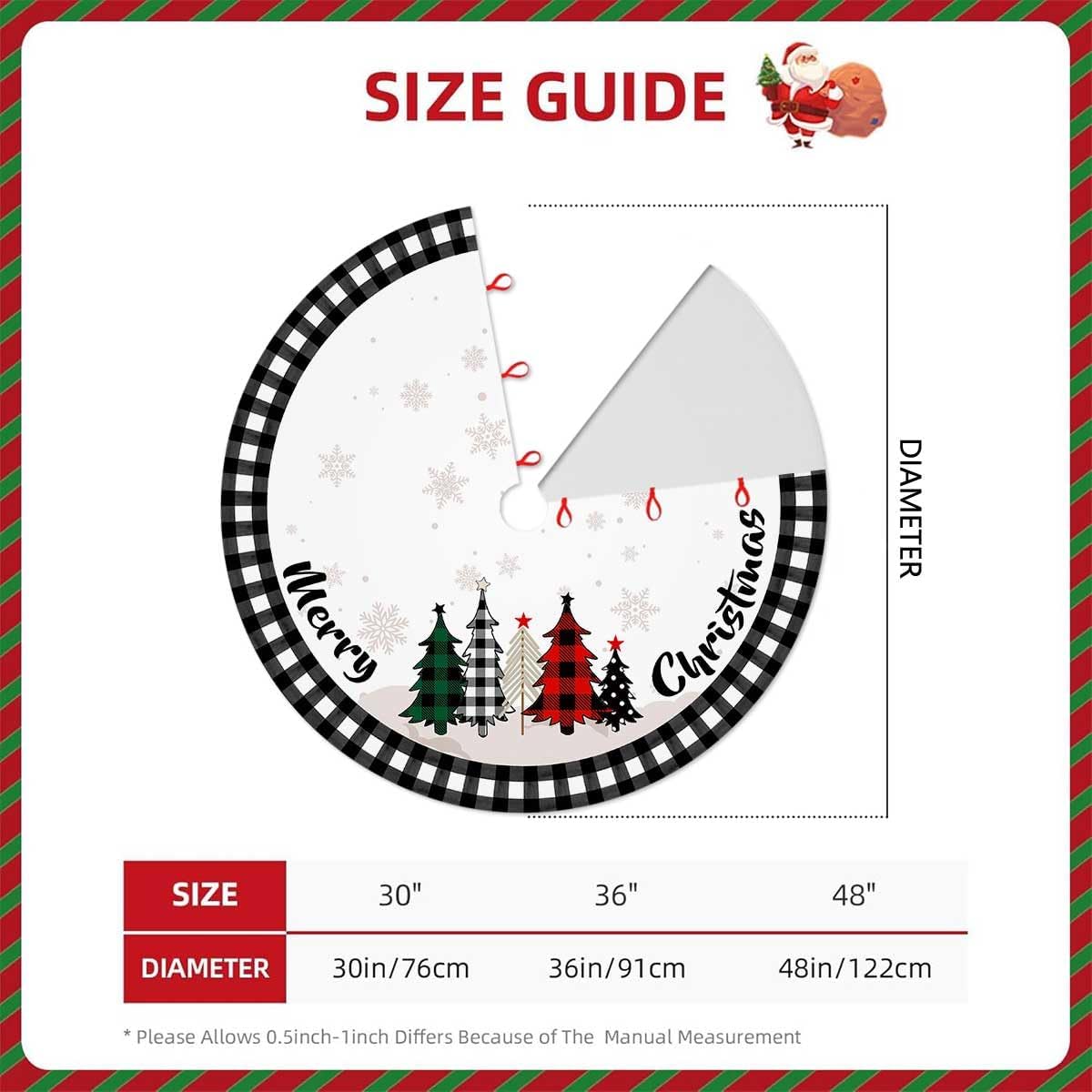 Christmas Tree Skirt 48 Inch Buffalo Plaid Xmas Tree Skirts Rustic Vintage Farmhouse Black and White Christmas Decoration Ornaments for Merry Christmas Holiday Party Indoor Outdoor