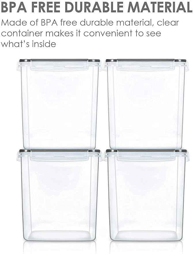 Vtopmart Food Storage Containers 2.5L / 84.5oz, 4 Pieces BPA Free Plastic Airtight Canister for Flour, Sugar, Baking Supplies, with 4 Measuring Cups and 24 Labels, Black