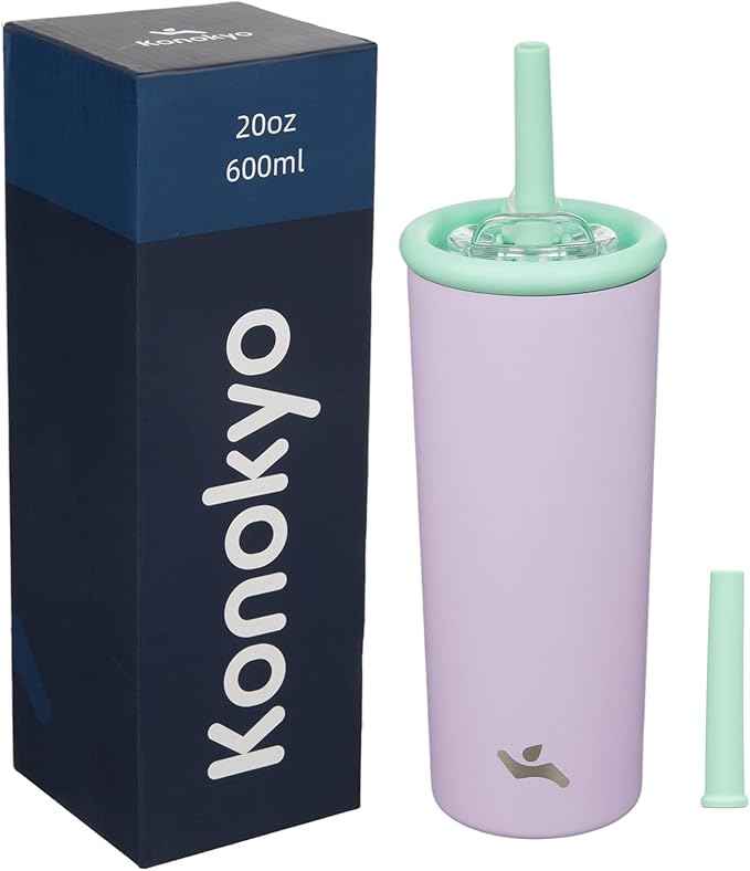 Konokyo 20oz Insulated Tumbler with Lid and Straw, Reusable Iced Coffee Cup with Lid, Travel Coffee Mug, BPA-Free, Leak-Proof and Durable, Purple