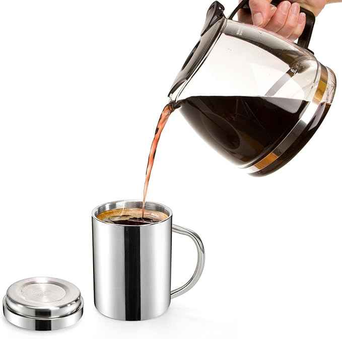Yesland 2 Pack 13.5 oz (400ml) Stainless Steel Double-Walled Metal Mugs - Perfect Size for Coffee & Tea, Insulated Cup with Lid and Handle, Thermal Camping Mugs for Hot and Cold Drinks