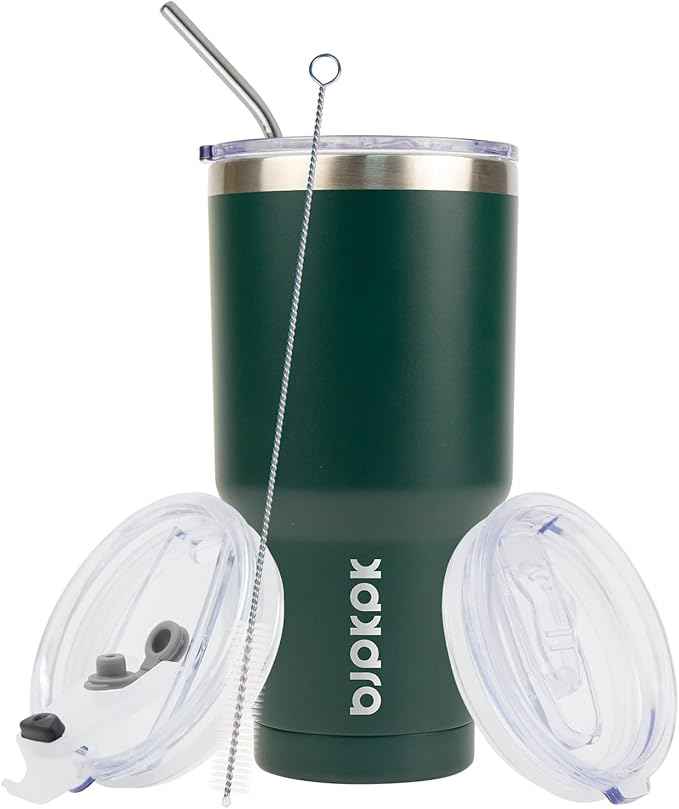 BJPKPK 30oz Tumbler with Lids and Straws, Stainless Steel Vacuum Insulated Coffee Tumblers, Insulated Travel Mug Water Cup with Leakproof Lid,Army Green