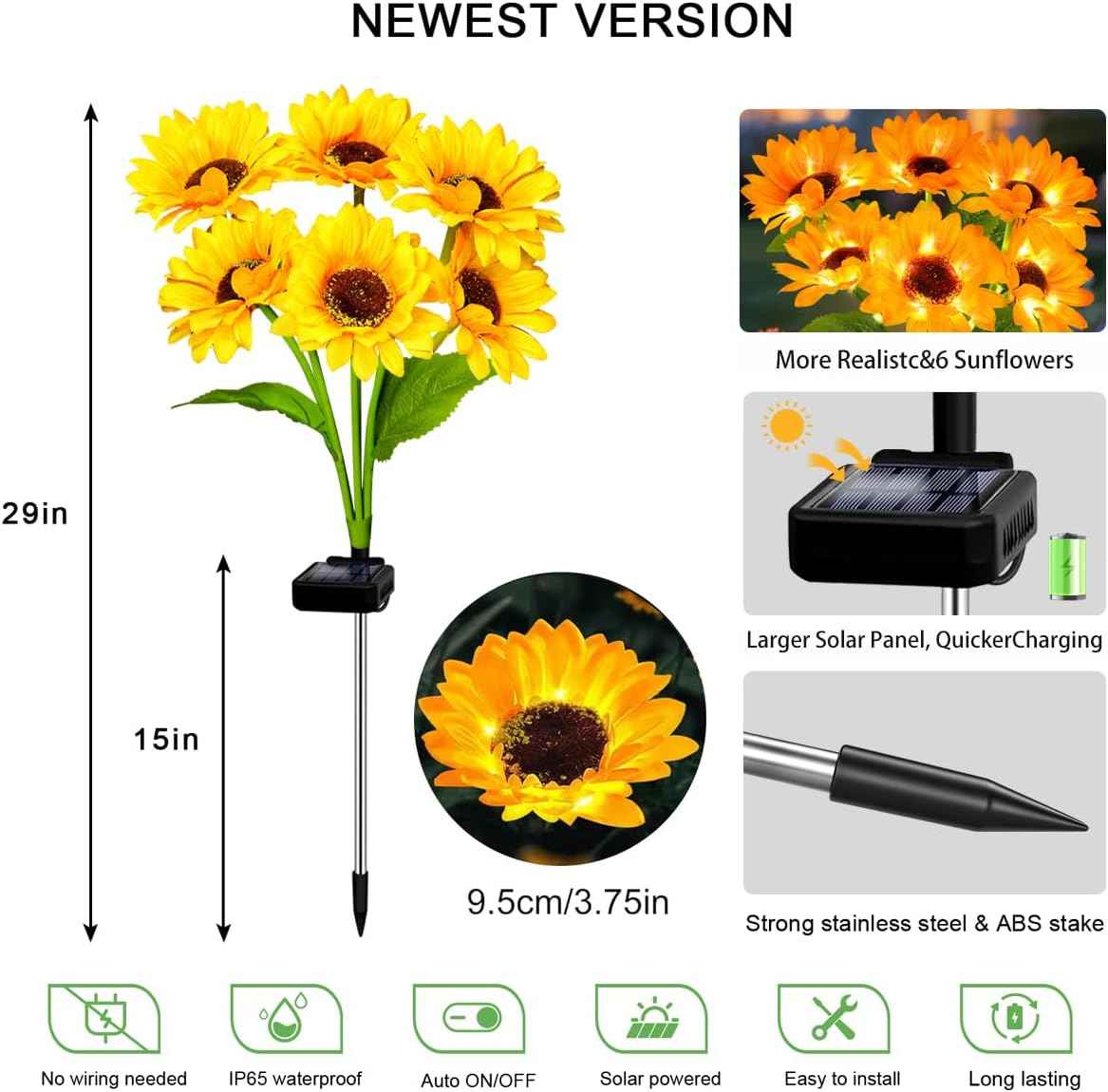 Solar Lights Outdoor, Gift for Women, Mom Grandma, 6 Pack with 36 Solar Sunflower Lights, Solar Flower Lights Waterproof, Sunflower Outside Decorative Stake Light for Landscape Yard Patio Lawn Pathway