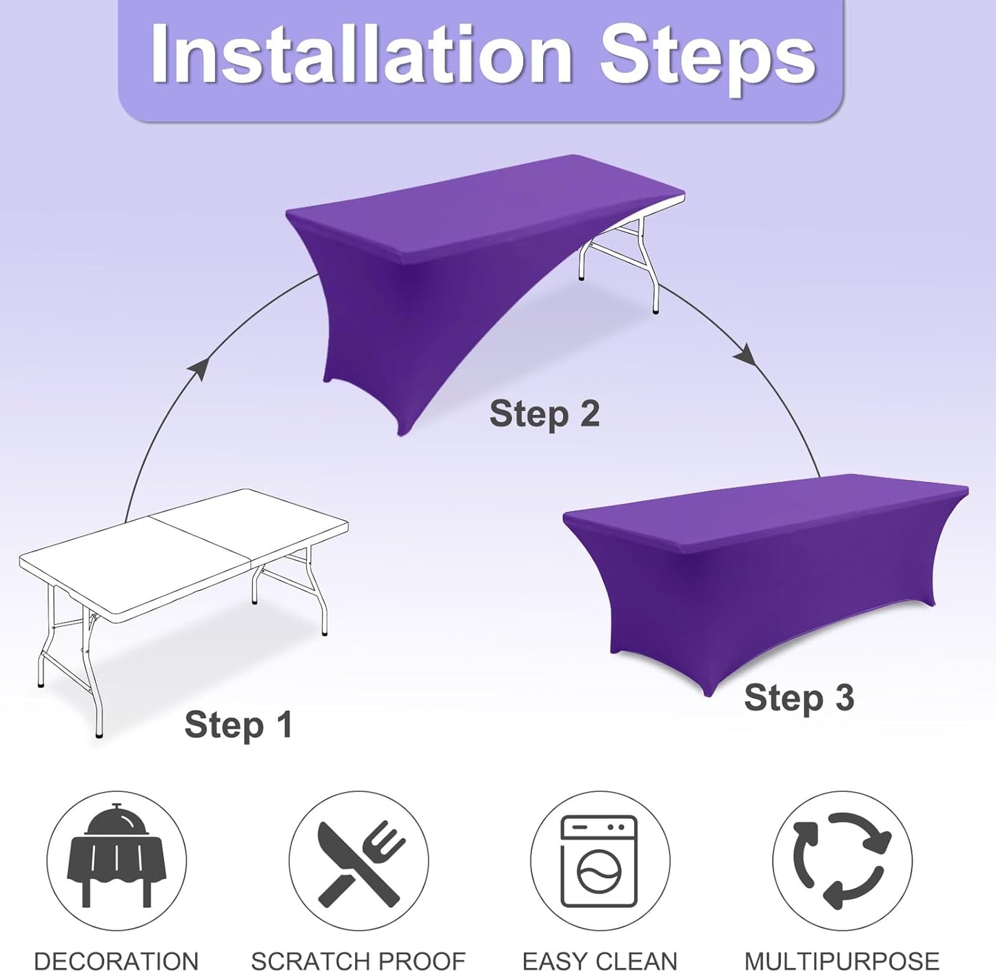 ABCCANOPY 6 FT Purple Spandex Table Cover Stretch Fitted Wrinkle Resistant Tablecloth Reuse for Rectangular Folding Table Patry Event Wedding Banquet Protector