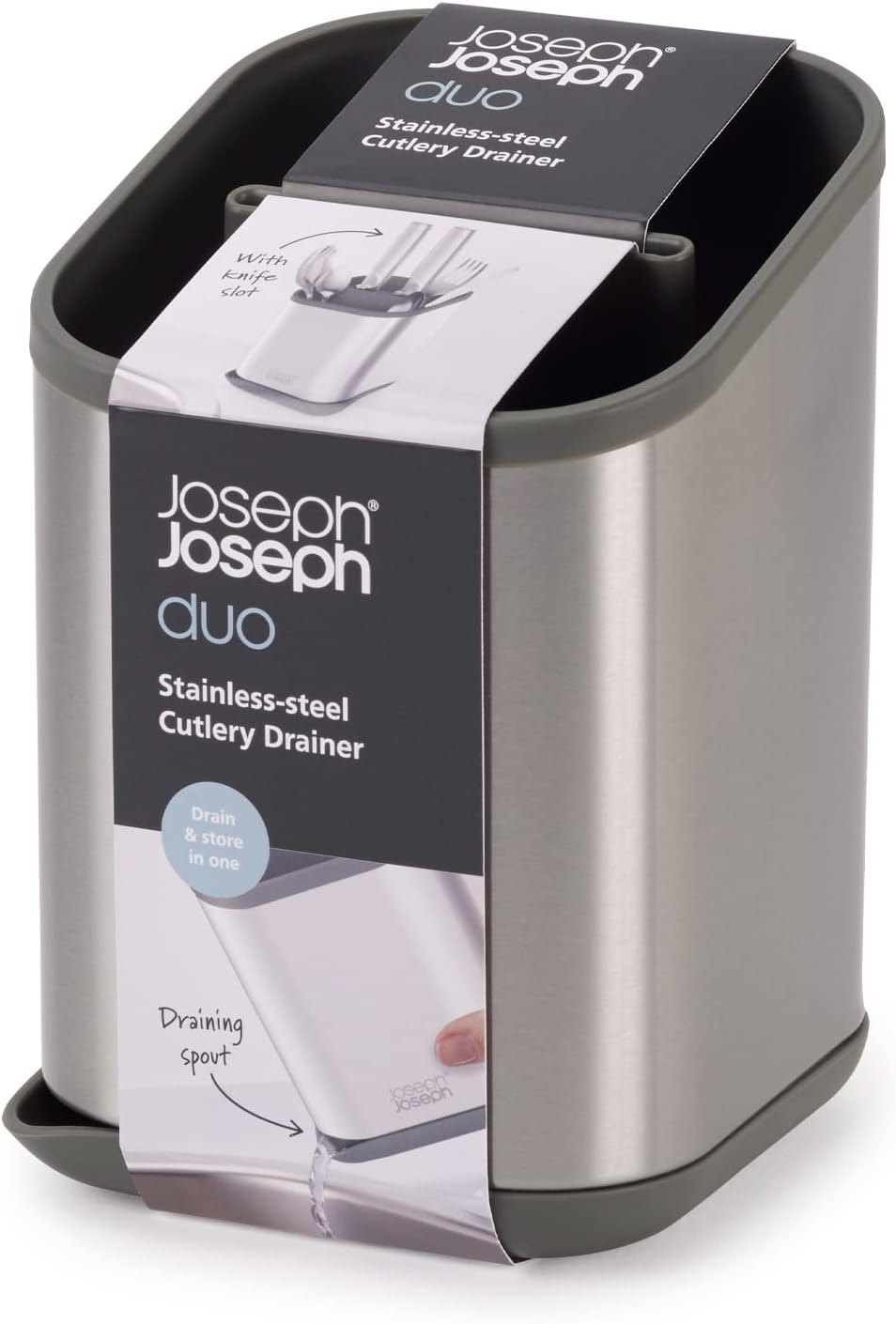 Joseph Joseph Duo Stainless Steel Silverware Flatware Drainer, Kitchen Utensil Organizer